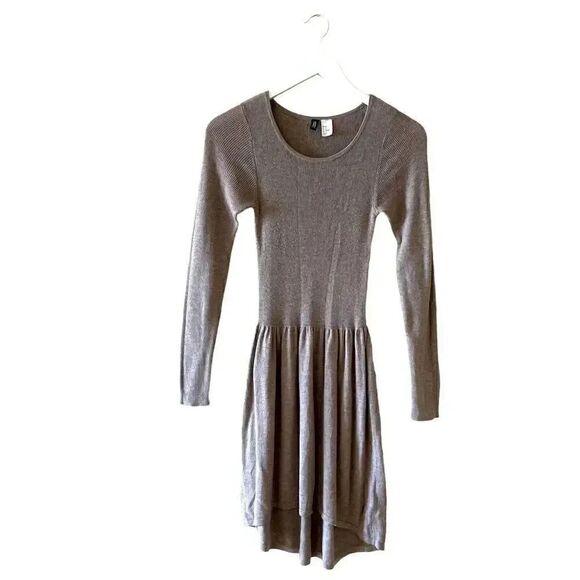 H&M Divided Brown Jersey Knit Round Neck Long Sleeves High Low Cozy Dress SZ 6 - Picture 1 of 8